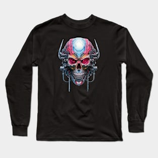 Neon Dreams Cyberpunk Skull Long Sleeve T-Shirt